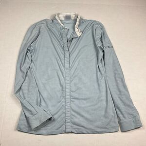 Cowgirl Womens Equestrian Show Shirt Blue Stencil Riding Long Sleeve Top Small